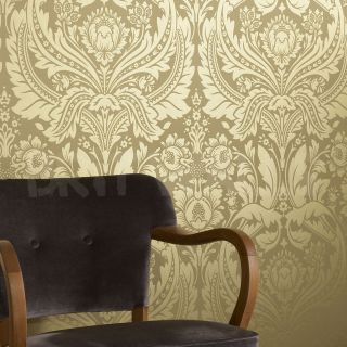 Damask Wallpaper on Grandeur  Damask Wallpaper Metallic Gold Colour Home Furniture   Diy