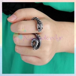   Punk Cool Snake Serpent Two Double Connetor Stretch Finger Ring