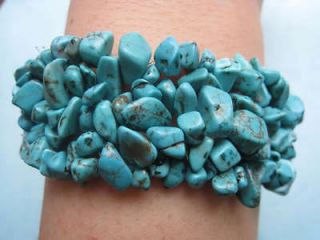 howlite turquoise gemstone chip beads weave stretch bracelet #NL0011