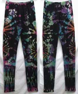 Black Colorful Tie Dye Leggings Yoga Pants Sz S M, P2825 Hippie Boho 