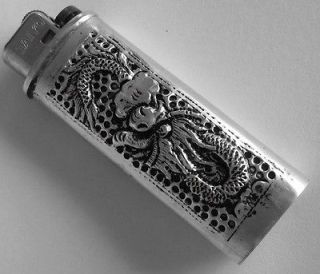EXOTIC Dragon Tibet Antiqued Rustic Silver Flick Bic Lighter Cover