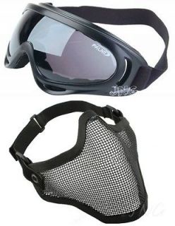 Protection Steel Mesh Face Mask with X400 UV Goggles Airsoft Paintball 