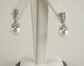 Bridal CZs Wedding Ivory Pearl Dangle Silver Plated Jewelry Accessory 