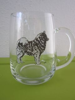 BEAUTIFUL VINTAGE KEESHOND DOG GLASS MUG CUP FROM 1970S GREAT 