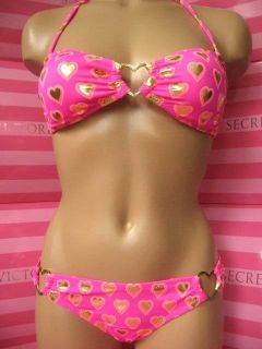   Pink VICTORIAS SECRET Heart Hardware Bandeau Balconet Bikini XS S M