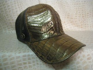 New Brown/Gold Exotic Crocodile Ostrich Skin Ball Cap Hat Adjustable