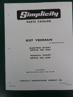   1971 637 YEOMAN RIDING TRACTOR MOWER PARTS LIST MANUAL ATTACHMENTS