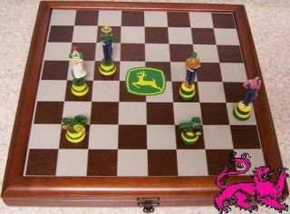Chess Set with Wood Board & Storage Box John Deere Vintage vs 