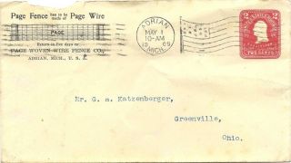 Page Woven Wire Fence Adrian Michigan Envelope 1909