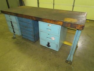 Vintage Industrial Production Table Workbench 72x30 Butcher Block 9 