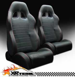   & Red Stitch Racing Bucket Seats+Sliders Pair 13 (Fits: Chevrolet