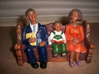 African American Family on Church Bench Figurine Mom Dad Boy