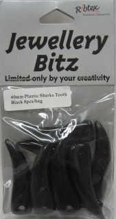 Acrylic Beads Black Sharks Tooth Teeth 40mm For Jewellery Making 