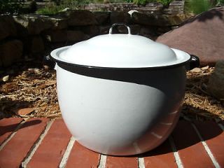 Vintage Large White Chamber Pot with Handle and Lid Enamel
