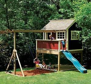 Kids Outdoor Wooden Playhouse Swing Set  Detailed Plan!!!