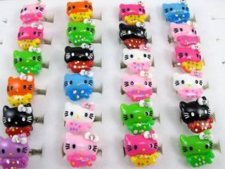   Mix Colors Crystal bowknot HelloKitty Cat Childrens/kids Resin Rings