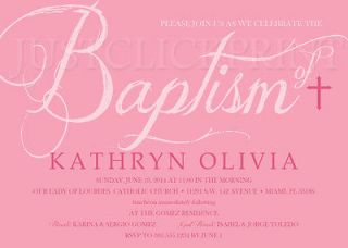 Girls Pink Baptism Photo Invitation Any Color