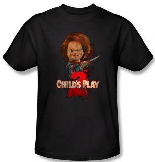   Women Ladies Childs Play 2 Chucky Movie Title Logo Horror T shirt top