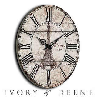   Old Paris Oval WALL CLOCK Eiffel Tower Antique Cream French Provincial