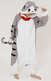 Fleece adult tabby cat chis romper/pajamas/pyjamas/onesie animal suit 