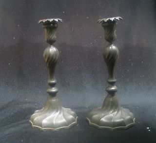 pair of antique 18th century pewter candlesticks. marked, Brussels