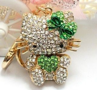 Heart Green Butterfly Hello Kitty Cat Rhinestone Crystal Purse Bag Key 