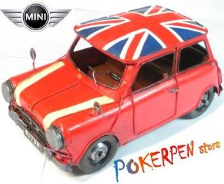 mini cooper antique tin car old style ornament RED