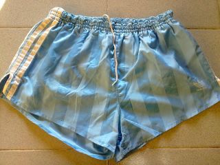 Adida LIght Blue Stripped Nylon Sport Glanz Soccer Shorts Size M D6
