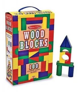   Doug Classic Wooden Building Block Set Kids Colored Wood Blocks Shapes
