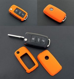 Orange VW SEAT SKODA Remote Flip Key Cover Case Skin Shell Cap Fob 