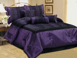 Pc Leopard Purple Black Flocking Satin Comforter Set Queen Size New