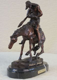   Native American Indian Riding Horse Bronze Sculpture Statue Art