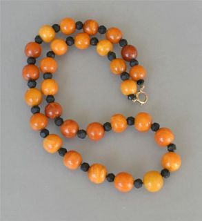   Butterscotch Egg Yolk Real Natural Amber Bead Necklace 10k Gold Clasp
