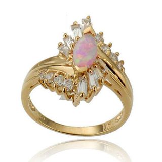   Opal Simulated Gold Plate 925 Sterling Silver Womens Fashion Ring