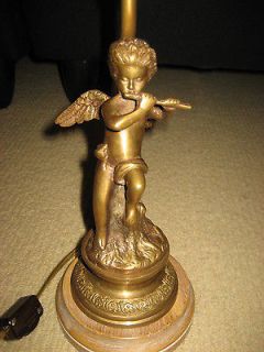 Vintage Cast BRONZE Lamp CHERUB Playing the FLUTE 15.5 tall No SHADE 