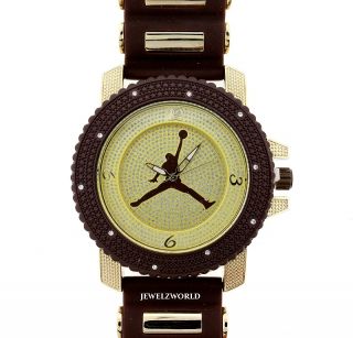ICED OUT BROWN/GOLD JORDAN AIR JUMPMAN LOGO SILICONE WATCH