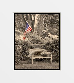 American Flag Bench Interior Home Wall Art Decor Matted Picture