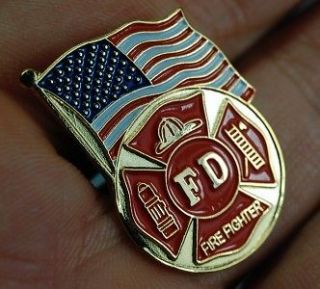 SALE! Gold US American Flag Lapel Pin Medal Fire Fighter Not Just an 