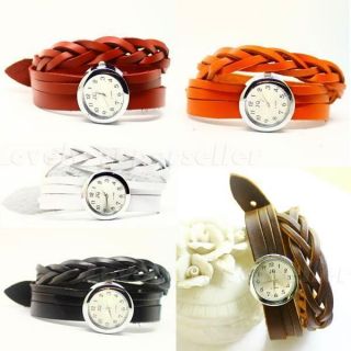   Quartz Knitting Leather Bracelets Slim Strap Watchband Wrist Watch
