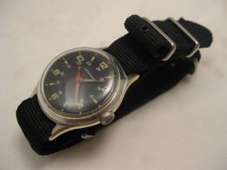 GERMAN JUNGHANS MILITARY WATCH 14HR DIAL RAISED LUMINATED HANDS RED 