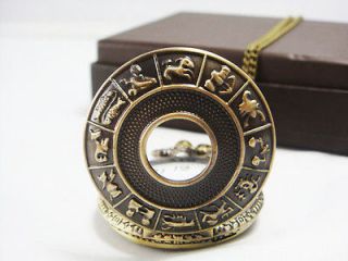 Zodiac vintage style steampunk pocket clocket watch pendant necklace