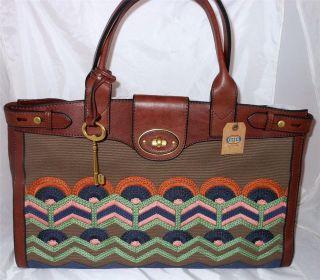 Fossil Vintage Re Issue Embroidered Multi Weekender Bag Purse NWT 