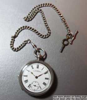   Waltham Alfred Bedford Sterling Silver Pocket Watch w/Fob & Key