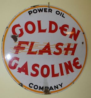 Rare Golden Flash Gasoline Station Pump 2 Dbl Sided Porcelain Sign 30
