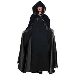   Velvet & Satin Cape Adult Black Hooded & Lined Cloak Costume Acsry