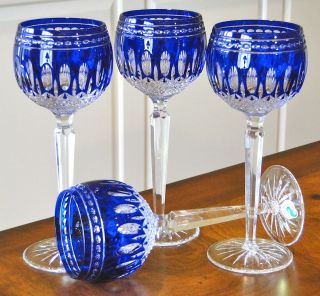 WATERFORD CRYSTAL CLARENDON WINE GOBLETS GLASSES, COBALT BLUE, NEW