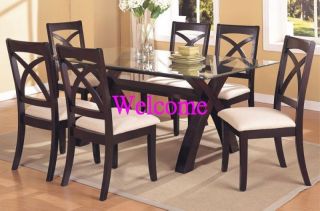 Coffee Finish Dining Table Set w/ Glass Table Top