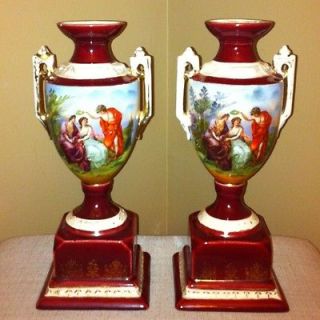   French Sevres style Porcelain Hand Painted Urns, (Impressed 942