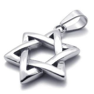 Mens Silver Luck Star of David Stainless Steel Pendant Necklace DU0966