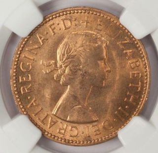 Great Britain 1/2 Penny 1967 NGC MS 63 RD Bronze Queen Elizabeth II 